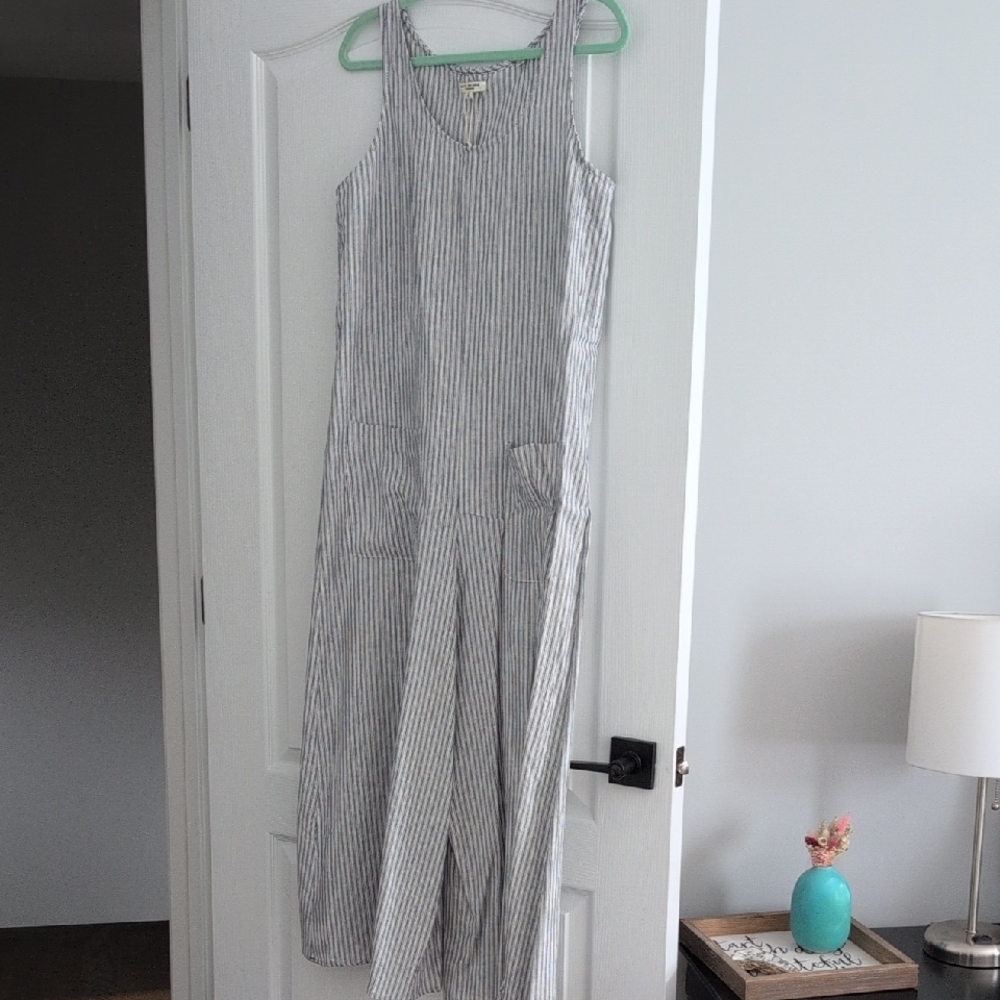 Max Studio Blue and White Striped Jumpsuit